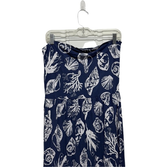 Seashell Vacation Strapless Tube Top MIDI Dress Blue Size Large Beach Venus - Picture 2 of 5